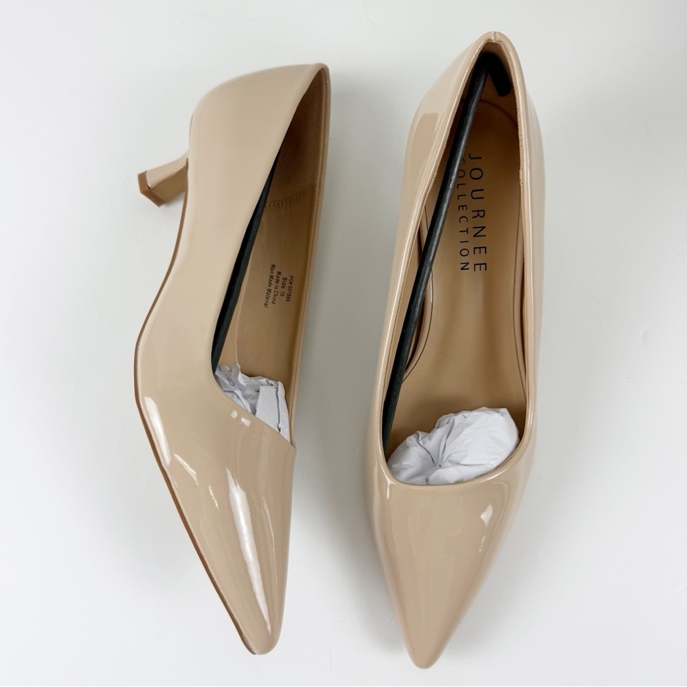 Journee Collection Celica Kitten Heel Pumps Womens 10 Nude Patent Pointed NEW